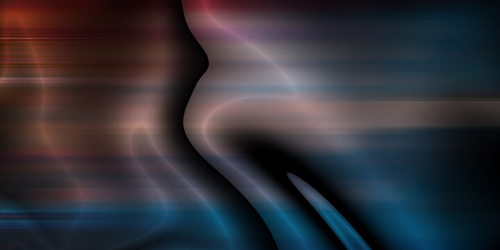 Abstract flowing blue and pink lines with light streaks, blurred fluid background.