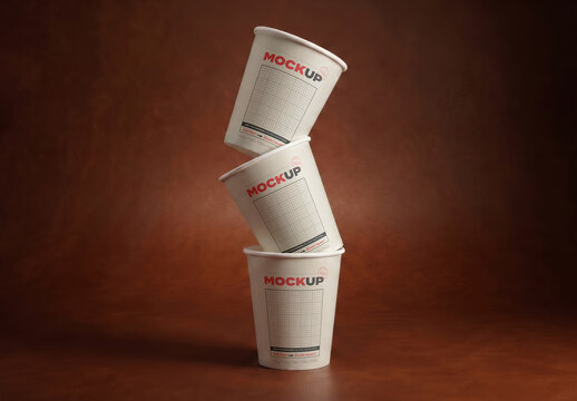 Three Paper Cardboard Cups Branding Mockup