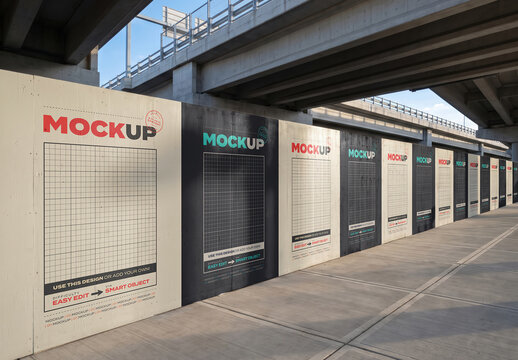 Wall Fence Construction Design Perspective Long Mockup under Bridge