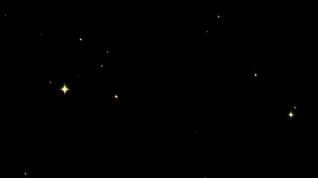 Glowing gold star sparkles burst, White shining dust light. Bokeh light lights effect background.luxury white glitter sparkles star trail, magic dust, pixie dust animated black screen, 4K