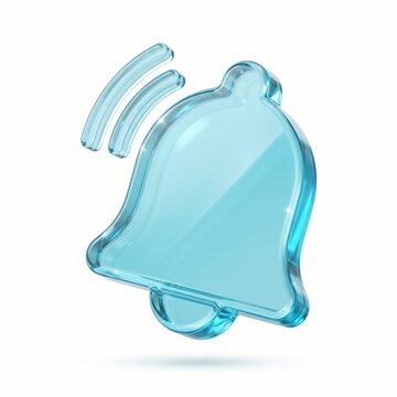 3D Glass Notification Bell Icon with Sound Waves Isolated on White