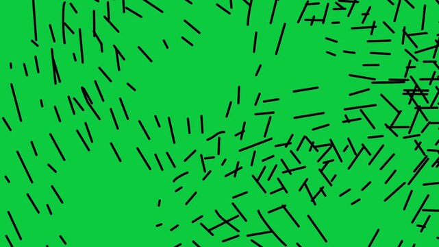 Abstract black lines rotating on green screen background. Seamless loop of geometric dash strokes moving over chroma key