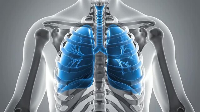 Detailed Anatomy Illustration of Human Torso with Transparent Respiratory System and Highlighted Lungs for Medical and Health Applications