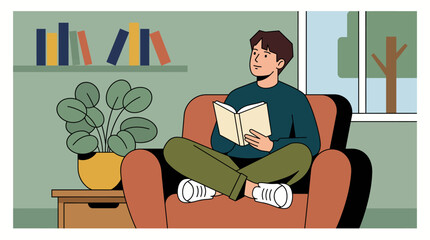 Fototapeta premium A man sitting on a couch reading a book.