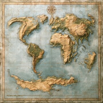 Geologic map concept: Pangaea coastlines and borders on an antique-style map with texture