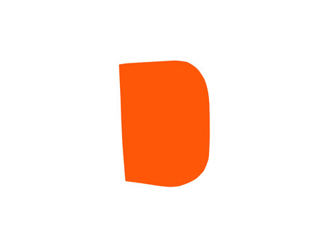 Hand drawn capital letter d in bright orange color shape isolated on transparent background