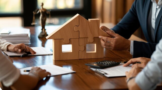 Divorce asset division: two halves of a house puzzle symbolizing a fair real estate split