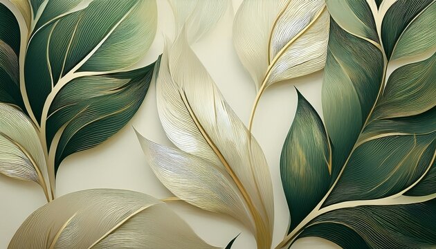 abstract green beige leaves design texture modern pattern with leaves in white background