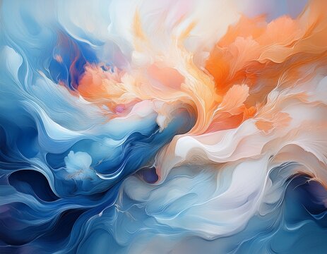 abstract blue and white background peach fuzz details dynamic abstract painting