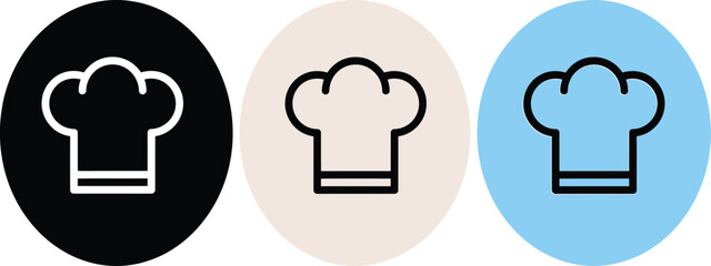 Fototapeta premium Chef hat icon set in outline and solid style featuring cooking toque icons representing culinary expertise, food preparation, and restaurant kitchen concepts in a vector pack