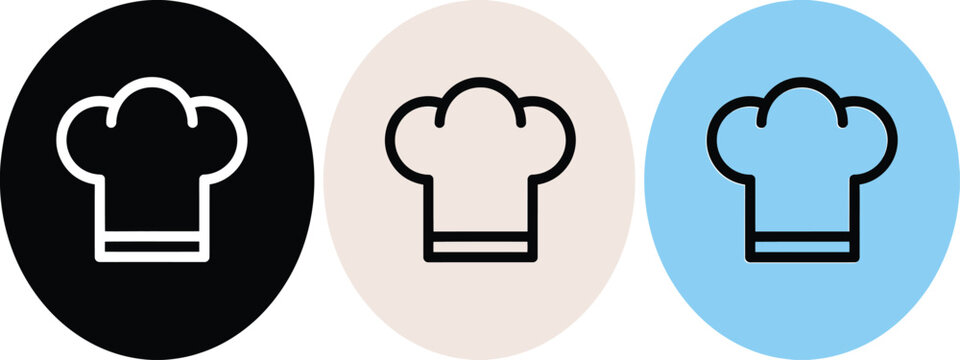 Chef hat icon set in outline and solid style featuring cooking toque icons representing culinary expertise, food preparation, and restaurant kitchen concepts in a vector pack
