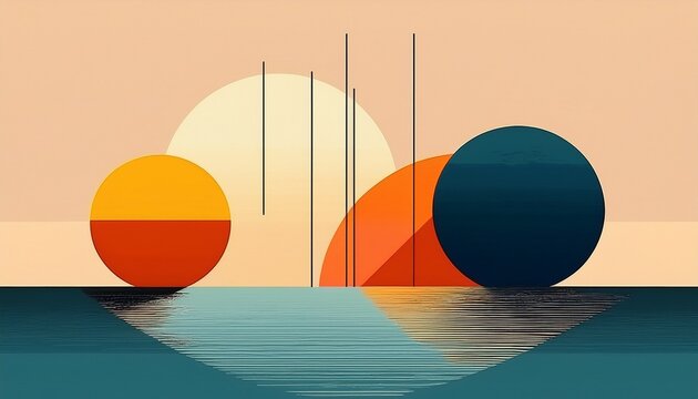 minimal geometric shape design mid century modern art with water