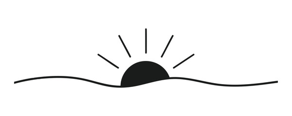 Sunset icon showing sun rising or setting over horizon line for nature weather and travel themes now. © Nuruzzaman