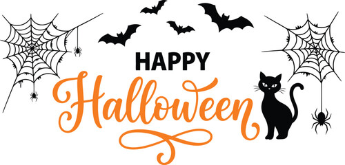 Halloween greeting with spooky elements and feline friend © Tanjina