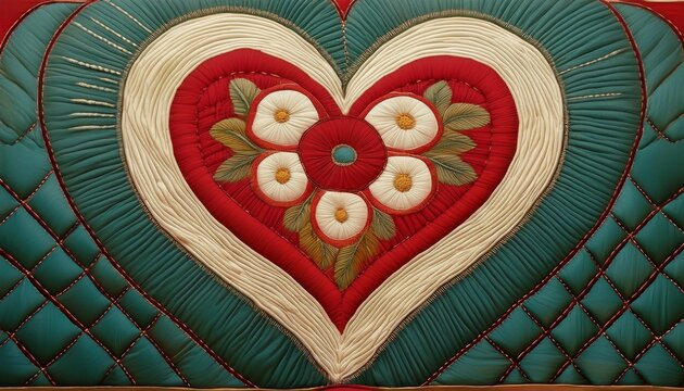 quilted heart shaped pattern kantha
