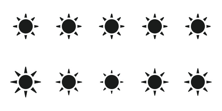 Sun icons set with different ray styles and sizes isolated on transparent background weather symbols.