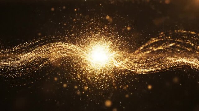 Golden Energy Wave: A luminous wave of golden energy particles pulsates with brilliance, creating a mesmerizing abstract display of light and movement.