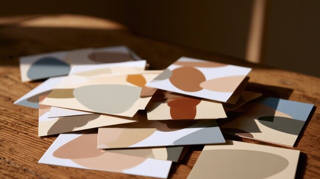 Heap of placeholder logos on a clean desk surface, ready for banner text in a modern enterprise video service theme
