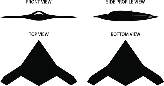 X-47B UCAS-D Stealth Combat Drone UAV Silhouette Views Vector Aircraft Technical Blueprint Diagram