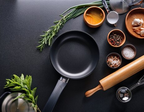 cocina moderna encimera negra utensilios de cocina