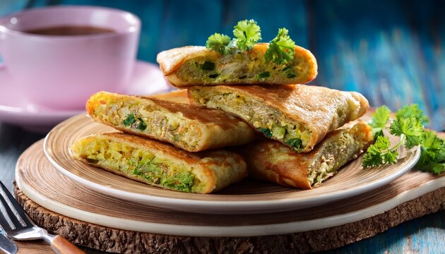 delicious martabak telur savory stuffed pancake food photography