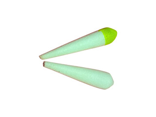 Two foam fishing floats with bright neon yellow tips isolated on transparent background © Sahidabegum