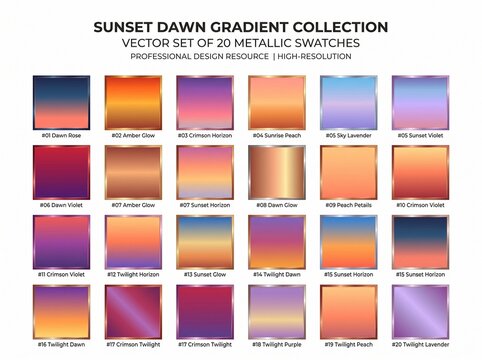 Sunset gradient metallic swatches, vector collection, design resources, high resolution