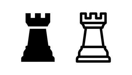 Chess rook icon vector, castle game piece symbol. Full and outline versions for board games and strategy. © liubomir118809