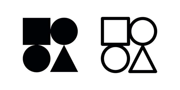 Geometric shapes icon set. Basic abstract design elements: square, circle, and triangle in black and white.