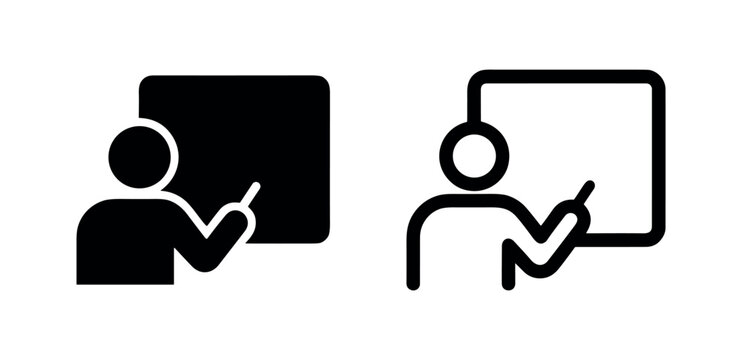 Teacher or Presenter Icon Set - Person Pointing at Whiteboard or Screen