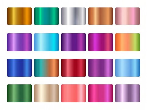 Colorful metallic foil textures, shiny gradient backgrounds, 25 metallic colors, gradient swatches, chrome effects