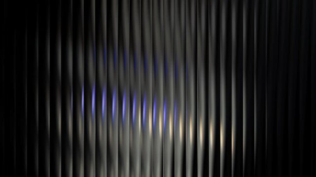 Dark abstract glass loop video with silver vertical ribbed texture and glowing futuristic metallic light distortion. Abstract background video featuring dark silver vertical glass ribs 