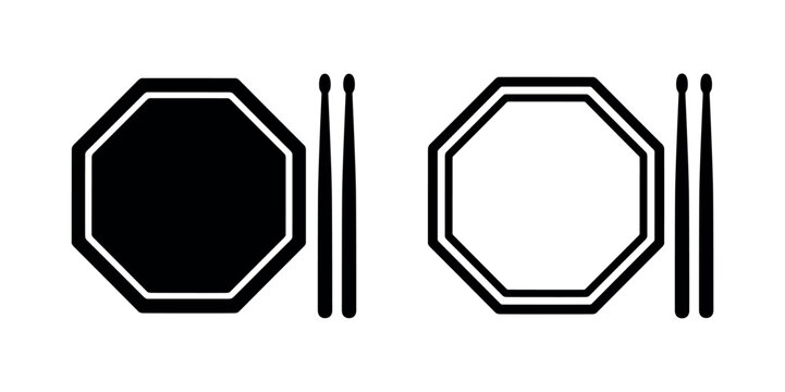 Octagonal drum pad with drumsticks icon set.