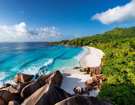 elevated view of grand anse beach la digue seychelles