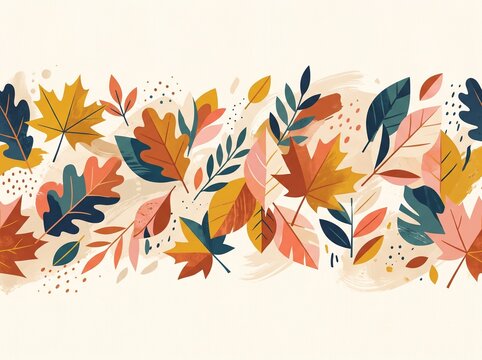 Autumn leaves, fall foliage, colorful leaf illustration, seasonal border design