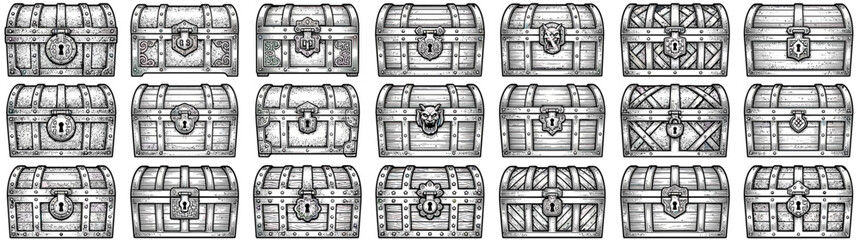 Collection of Vintage Wooden Treasure Chests Illustration © Wagi