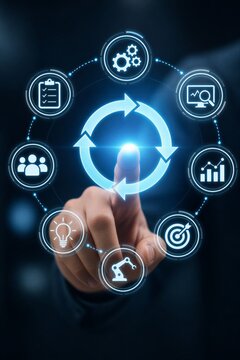 Feedback loop for continuous improvement, problem solving, and optimization. Digital process monitoring and strategic decision making.