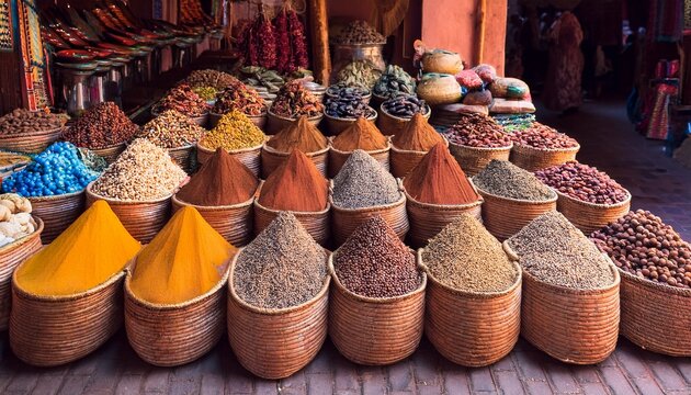 souvenirs and spices on the jamaa el fna market in old medina marrakesh morocco