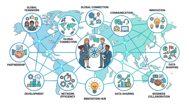 Global Business Network and Collaboration Concepts Infographic