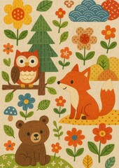 Fototapeta premium Whimsical forest animals wallpaper