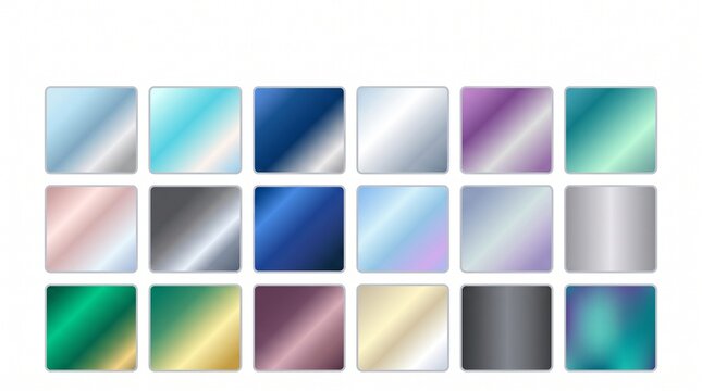 Colorful gradient squares, shiny metallic textures, 25 background elements, design resources