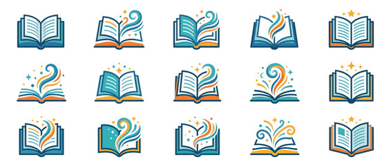 Open Books Abstract Swirls Stars Icons Collection © wowok