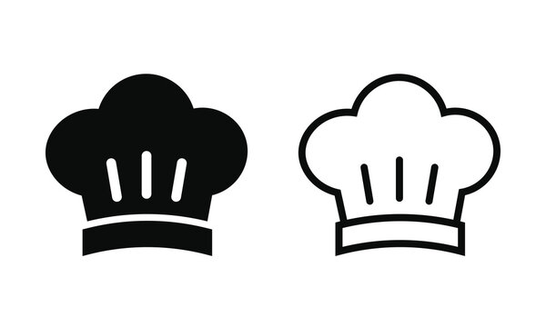 Chef hat icon vector set with restaurant toque silhouette and line outline style isolated on white background