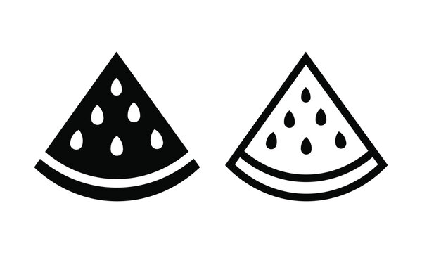 Watermelon slice fruit icon vector set with summer melon silhouette and line outline isolated on white background