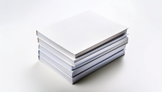 stack of blank white books or notepads on a white background ready for design