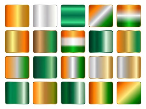 Ireland, Irish flag colors, green gold orange metallic icons, 25 shiny effects, graphic design elements