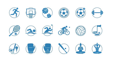 Fototapeta premium A collection of blue circular icons representing various athletic activities
