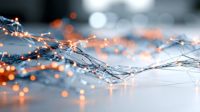 Bright abstract 3d digital grid with dynamic data lines and glowing dots on a light background big data processing analytics machine learning futuristic technology