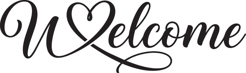Welcome script lettering with a heart icon calligraphy typography lettering greeting invitation decorative graphics isolated romantic minimalist artistic ornamental inviting hospitality © Md Hazrat Ali