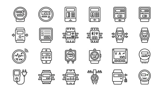 Collection of utility meter icons for energy measurement and monitoring